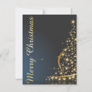 Invitación Tema de Navidad Azul con árbol de Navidad dorado