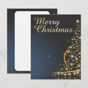 Invitación Tema de Navidad Azul con árbol de Navidad dorado