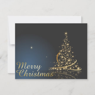 Invitación Tema de Navidad Azul con árbol de Navidad dorado
