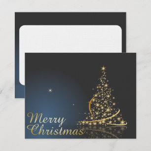Invitación Tema de Navidad Azul con árbol de Navidad dorado