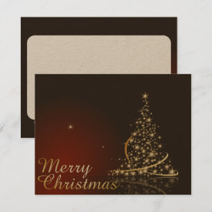 Invitación Tema de Navidad Rojo con árbol de Navidad dorado