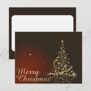 Invitación Tema de Navidad rojo con árbol de Navidad dorado