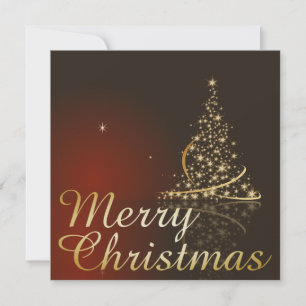 Invitación Tema de Navidad rojo con árbol de Navidad dorado