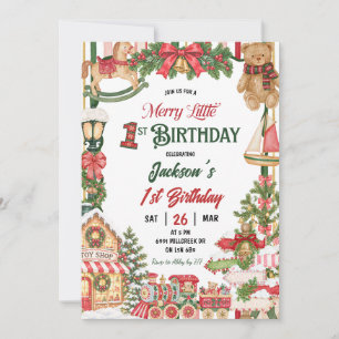 Invitación Tema de Nieve de Navidad Cumpleaños Feliz Primero