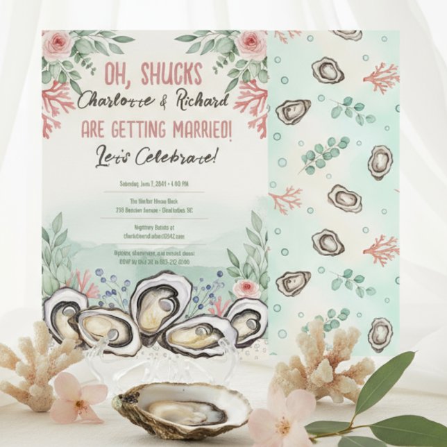 Invitación Tema de ostras costeras para fiesta de compromiso  (Coastal Oyster Theme Couples Wedding Shower Invitation)