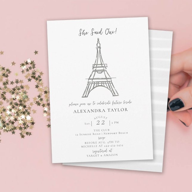 Invitación Tema De París Dijo Que Oui Eiffel Ducha Bridal (she said oui paris theme bridal shower invitation minimalist glitter eiffel tower rhinestones simple)