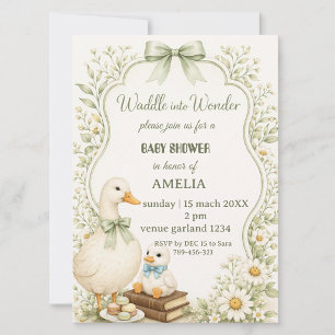 Invitación Tema de pato floral verde salvia editable vintage