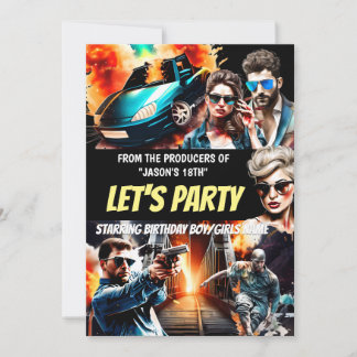 Invitación Tema de película de acción de thriller póster cump
