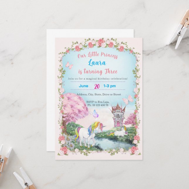 Invitación Tema de pequeña princesa Invitación. Fiesta para n (Anverso/Reverso In Situ)