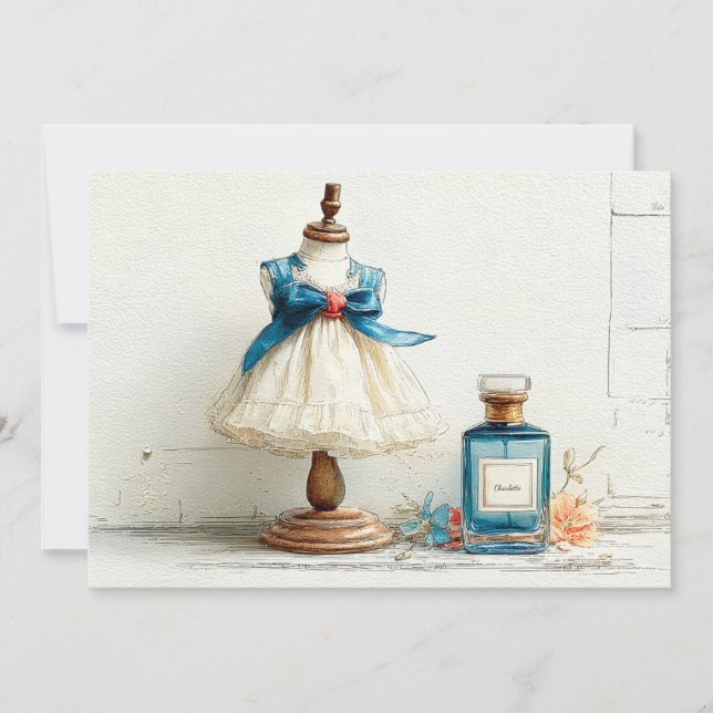 Invitación Tema de perfume azul para cumpleaños número uno (Anverso)
