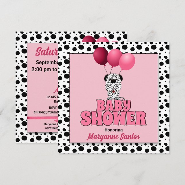 Invitación Tema de perro dálmata rosada para Chicas Baby Show (Anverso / Reverso)