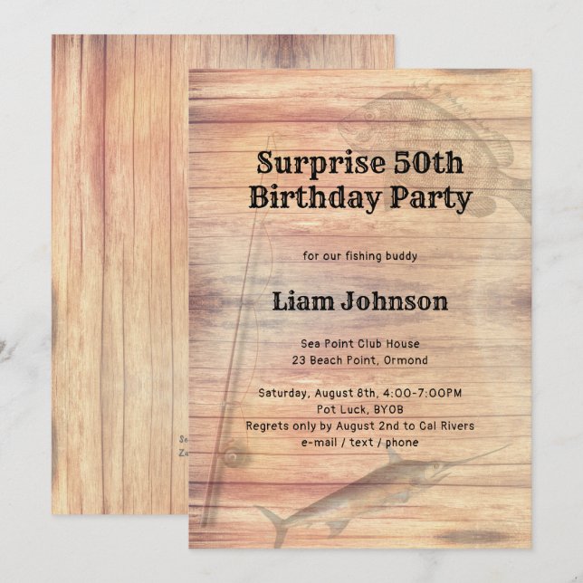 Invitación Tema de Pesca Cumpleaños de él (Anverso / Reverso)