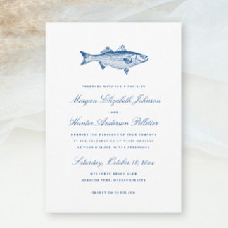 Invitación Tema de pesca de lubina rayada elegante boda naval
