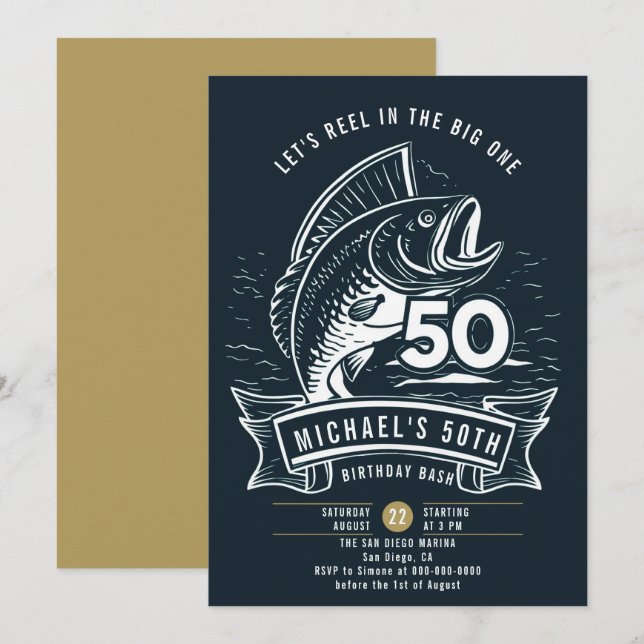 Invitación Tema de pesca Gran Armada de Reel de Bass Hombres  (Anverso / Reverso)