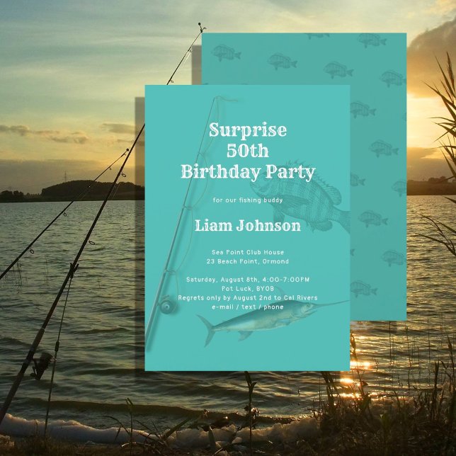 Invitación Tema de Pesca Su Fiesta de Cumpleaños Sorpresa (Subido por el creador)