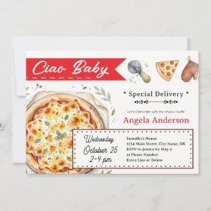 Invitación Tema de pizza Ciao Baby para Baby Shower