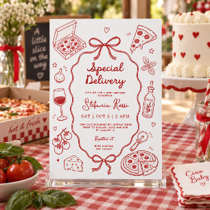 Invitación Tema de Pizza Italiana para Baby Shower de Entrega