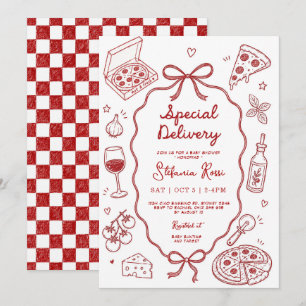 Invitación Tema de Pizza Italiana para Baby Shower de Entrega