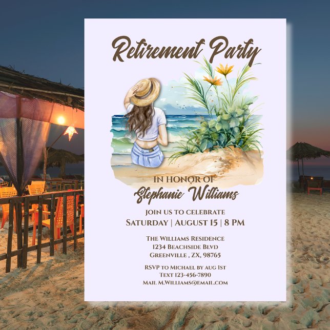 Invitación Tema de playa de jubilación de mujeres Mujer elega (Subido por el creador)