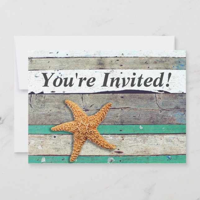 Invitación Tema de playa estrella de mar boda rústica (Anverso)