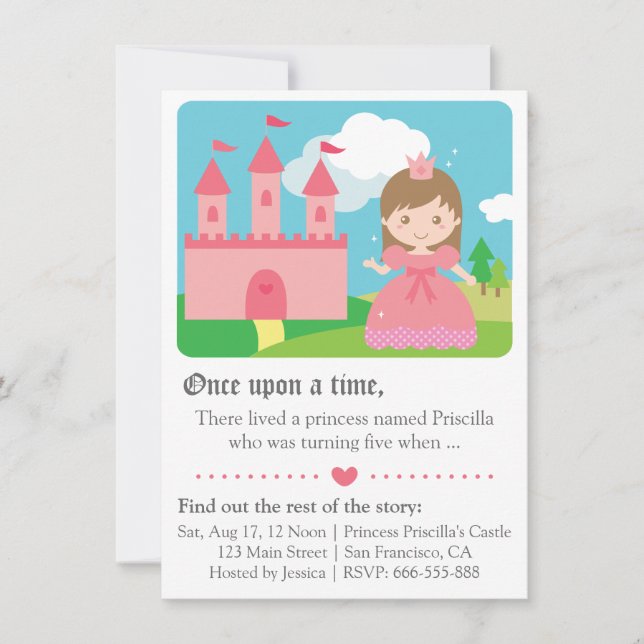 Invitación Tema de princesa de cuento de hadas, fiesta de cum (Anverso)
