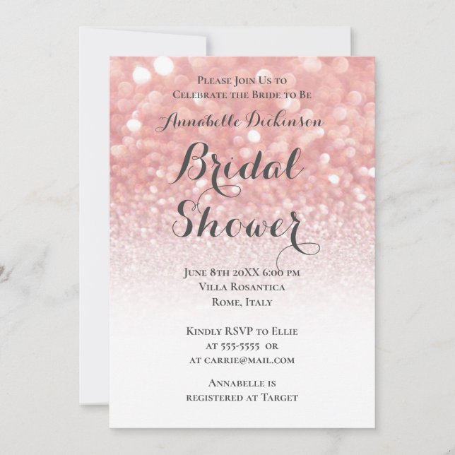 Invitación Tema de Purpurinas rosados (Anverso)