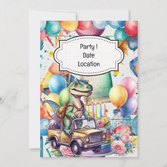 Invitación Tema de regreso a clases de dinosaurio para estudi (Anverso)