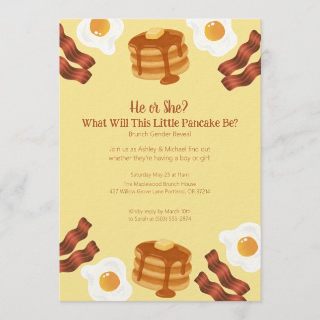 Invitación Tema de Revelación de Género de Brunch de Panquequ (Anverso)