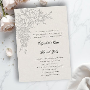 Invitación Tema de Rosa Atemporal Ecru Formal Clásico Boda