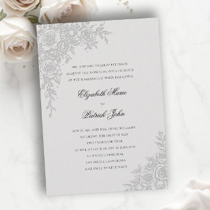 Invitación Tema de Rosa Elegante Boda Clásica Formal Marfil