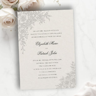 Invitación Tema de Rosa Elegante Formal Clásico Boda Ecru