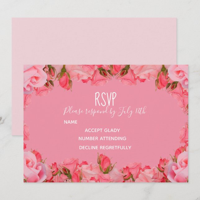 Invitación Tema de rosas rosadas pastel para RSVP de boda (Anverso / Reverso)