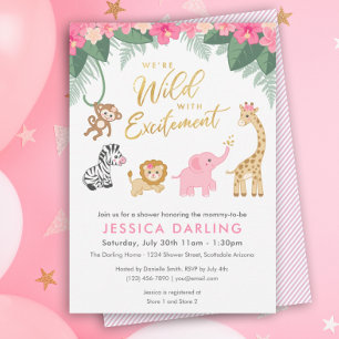 Invitación Tema de Safari Baby Shower con animales adorables