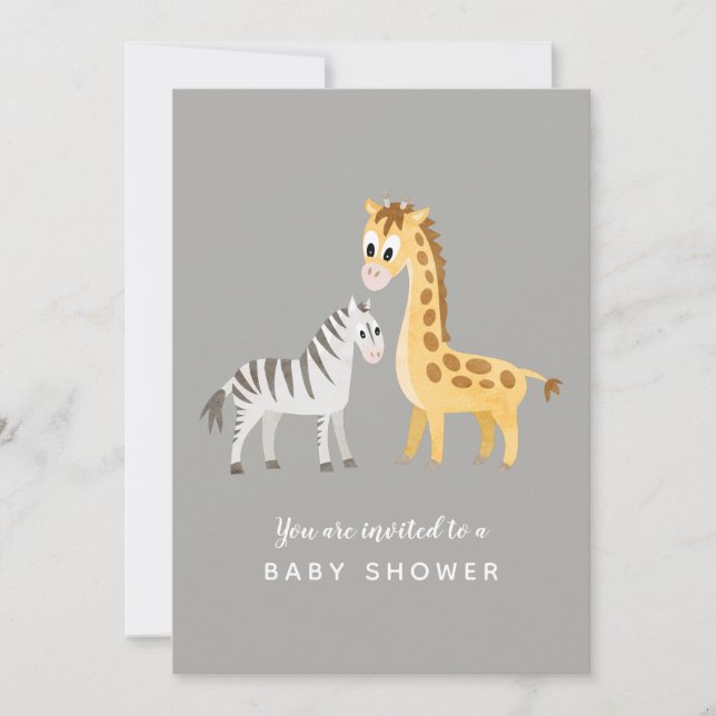 Invitación Tema de Safari Baby Shower Zebra y Giraffe (Anverso)