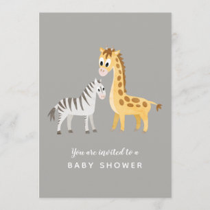 Invitación Tema de Safari Baby Shower Zebra y Giraffe