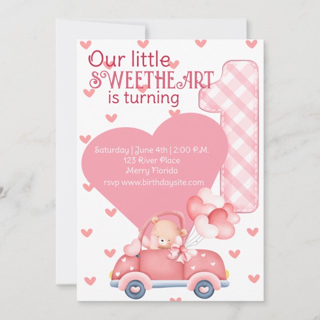 Invitación Tema de San Valentín de cumpleaños (Anverso)
