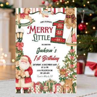 Invitación Tema de Santa Alegre Cumpleaños Uno Primero