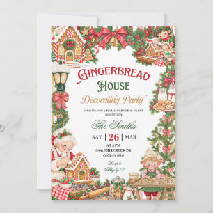 Invitación Tema de Santa Decoración de Casa de Pan de Jengibr