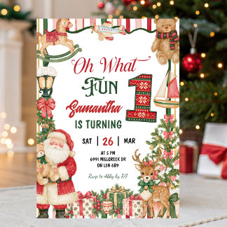 Invitación Tema de Santa Oh Qué Diversión Primer Cumpleaños