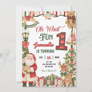 Invitación Tema de Santa Oh Qué Diversión Primer Cumpleaños