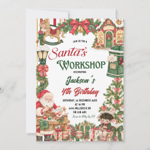 Invitación Tema de Santa Taller de Santa Navidad Cumpleaños