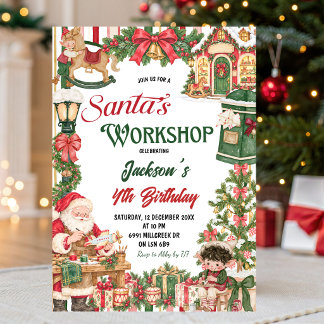 Invitación Tema de Santa Taller de Santa Navidad Cumpleaños