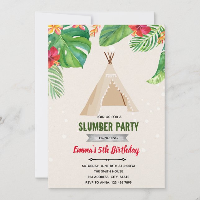 Invitación tema de sueño de tipi luau tropical (Anverso)