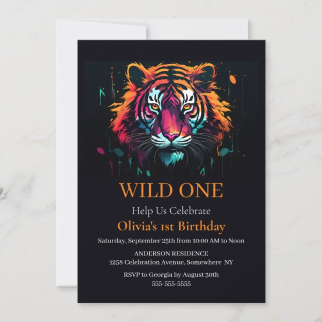 Invitación Tema de Tiger Wild One Birday (Anverso)