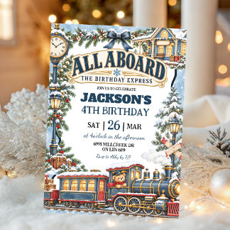 Invitación Tema de Tren de Invierno Todos a Bordo Cumpleaños