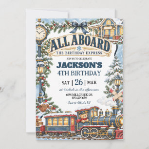 Invitación Tema de Tren de Invierno Todos a Bordo Cumpleaños