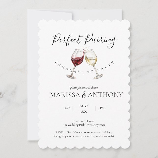 Invitación Tema de Vajilla de Vino para la Fiesta de Compromi (Anverso)