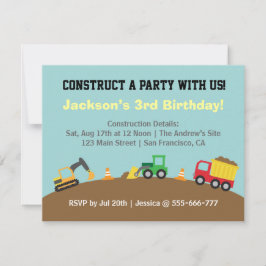 Invitación Tema de vehículos de construcción para niños Cumpl