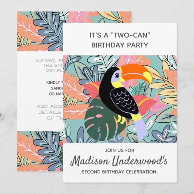 Invitación Tema de verano tópico de la jungla de cumpleaños s (Anverso / Reverso)
