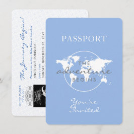 Invitación Tema de viaje de Baby Shower Passport Dusty Blue